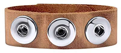 Quiges Damen 18mm Druckknopf Chunk Armband aus Leder Cowboy Braun Verstellbar 18.5-20.5cm für Click Buttons