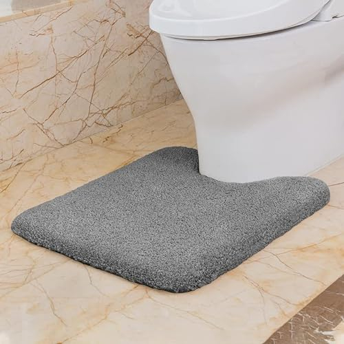 VANZAVANZU WC Vorleger mit Ausschnitt rutschfest WC Teppich Verdickt Klovorleger Weich Stand WC-Vorleger Flauschige Mikrofaser Toilette Badteppich - 50 x 60cm (Dunkelgrau)