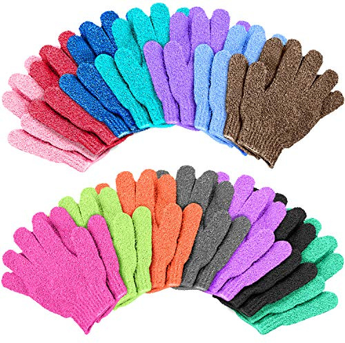Duufin 14 Pairs Exfoliating Gloves Body Scrubber Bath Glove Scrubbing Gloves for Shower, Spa, Massage, Dead Skin Cell Remover, 14 Colours