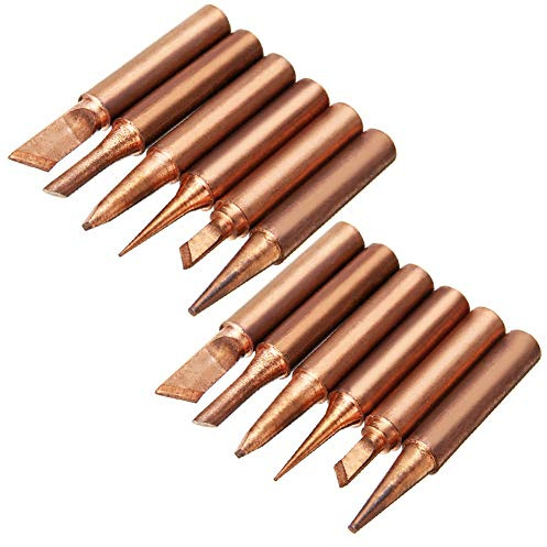 Yakamoz 12Pcs Soldering Tips Kit 900M Lead-Free Copper Solder Iron Tip Welding Tool Replacement Accessories for Hakko, Radio Shack, TENMA, ATTEN, Quick, Aoyue, Yihua Solder Station (6 Different Shape)