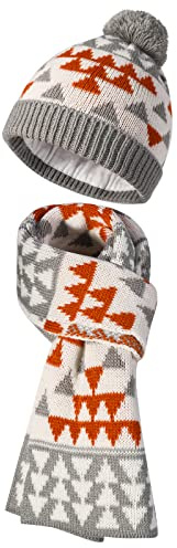 TAGVO Invierno Set de Bufanda y Gorro para Niños, Dinosaurio Sombreros de Caliente Punto con Algodón Grueso y Calentador de Cuello Cálido Bufanda de Sombrero Suave Elástica Térmica 2 en 1 3-6 Años