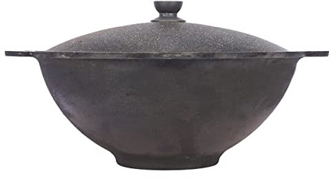 Kazan Topf 6 Liter aus Gusseisen, mit Deckel und flachem Boden, für Utschak geeignet, Outdoorküche Gulasch Kanone