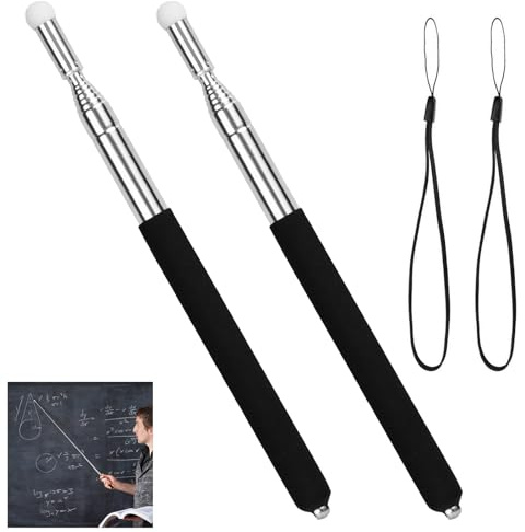 Puntero Telescópico, 2 Piezas Puntero Telescópico para Profesor, Aula Puntero Extensible Mano 100cm, con Cordón, Extensible Punteros Presentaciones de Acero, para Presentador Maestro
