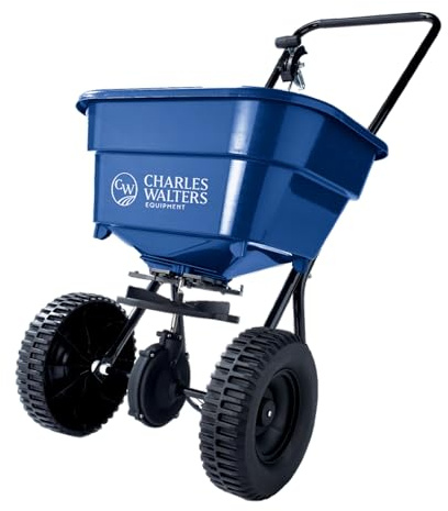Charles Walters Equipment CW1000 Homeowner Broadcast Spreader for Spreading Fertilizer and Ice Melt on Lawns, Sidewalks, and Driveways, 65lb Capacity, 33 x 35