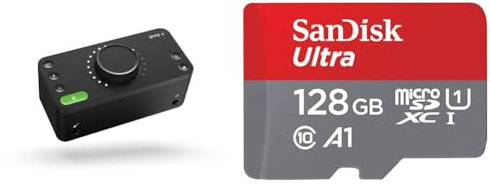 Audient EVO 4 USB Audio Interface sound card for music production, 2 in / 2 out USB audio-interface & SanDisk 128GB Ultra microSDXC card + SD adapter up to 140 MB/s with A1 App Performance UHS-I