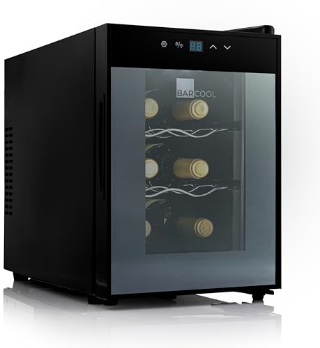 Barcool VINO6 – Table-Top Wine Fridge Black | 5-18°C | Wine Cooler | LED + Digital Display | Glass Door Drinks Cellar | Single-Zone (6 Bottle)