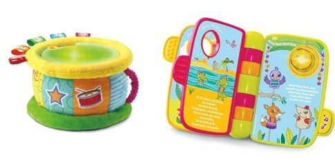 VTech - Tambour Lumi Magique - Jouet Musical Bébé/de 6 Mois à 3 Ans – Version FR & P'tit Livre Enchanté - Mes Premières Comptines, Livre Enfant Parlant et Musical dès 6 Mois - Version FR