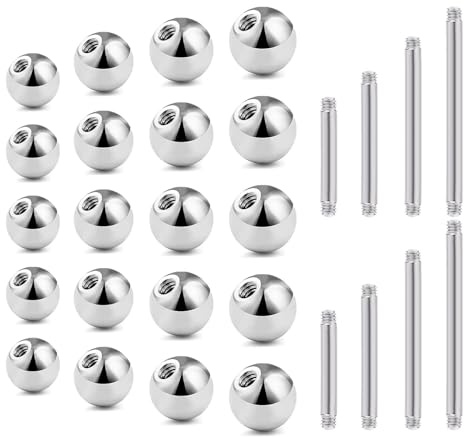 Gojewen 28pcs Silver Piercing Balls with Barbell 3-6mm Screw Replacement Balls for 1.6mm Thread Piercing Nipple Tongue Jewellery