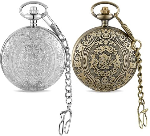 BYZESTY Vintage Taschenuhr Mit Stahlkette, Retro Design Taschenuhr Damen und Herren, Vintage Mit Kette, 2 Pcs Für Damen und Herren, Arabisch Ziffern