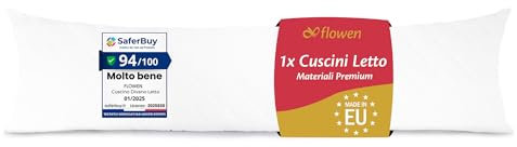Cuscino Letto per Dormire 40x145 Guanciale Lungo Morbido Antiacaro Anallergico Traspirante per Letto Matrimoniale e Decorativo Divano con Imbottitura 100% Poliestere e Federa in Policotone Bianca