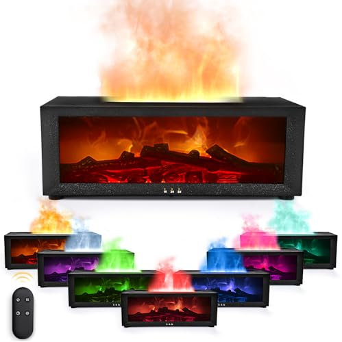 BuzzoXerex Aroma Diffuser Kamin, Flammen Aroma Diffuser, Ätherische Öle Diffuser mit Fernbedienung, LED Kamin Licht in 7 Farben & Timer Für Zuhause Büro Schlafzimmer (Schwarz)