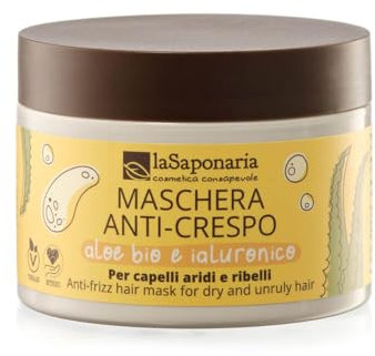 La Saponaria | Mascarilla anti-encrespamiento con aloe bio y ácido hialurónico – Ideal para cabellos secos y rebeldes. Aporta hidratación, brillo y un aspecto sano y suave. 200 ml (Aloe Vera)