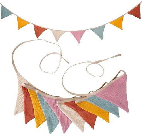 Fabric Bunting Banner,Double Side Cloth Triangle Banner, Nursery Bunting Decorations,Kids Room Decoration,Garden Tea Wedding Girls Boys Birthday Decoration（2.6m）