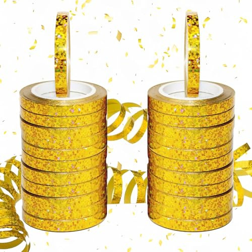 waziwe 240 m de long, 24 serpentins dorés, parfaits pour la décoration de mariage, la décoration d'anniversaire, la décoration du Nouvel An, ruban cadeau, ruban de ballons (doré)