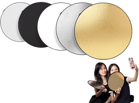 5 en 1 Réflecteur, 24inch/60cm Reflecteur Lumiere Photo, Pliable Reflecteur Lumiere, Réflecteur De Lumière, Panneau Réflecteur Photo Pliable Multi-Disques,pour Portrait,Selfie,Photographie De Mariage