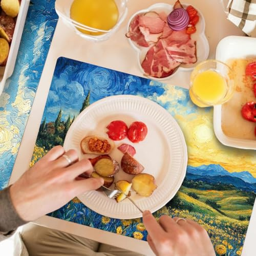 Peacoblue Placemats Set of 6 Vintage Landscape Oil Painting,12x17 Waterproof Washable Table Place Mats for Indoor Outdoor Farmhouse Party Kitchen Dining Table Decoration