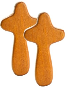Lotsdonxia 2 Pcs Small Wooden Cross, Handmade Solid Pine Wood Christians Used for Comforting Prayers Handle Crafts, Suitable for Use in Church Memorials, Travel Hangings(Light Brown)