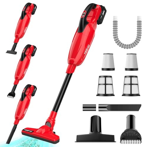TEENO - Aspirador trineo 2 en 1 seco y húmedo - 1,83 m³/min flujo de aire, para coche y casa grande - Kit completo con 8 accesorios, batería de 20 V extraíble - Ligero y manejable