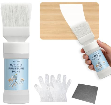 Mollor White Paint for Wood, 5.29 Oz (150g) White Touch Up Paint for Wood, Doors, Cabinets, Furniture & Metal Surfaces - No Sanding, Fast-Drying, Water-Based Multi-Surface