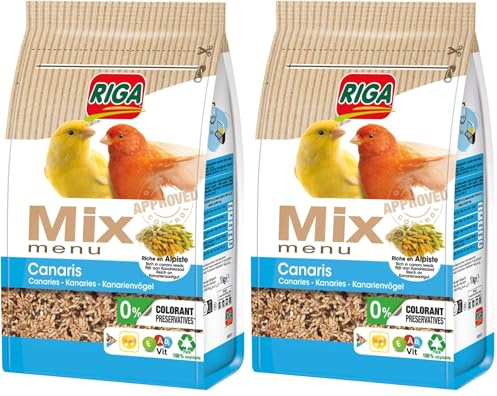 Riga - Menu Mix pour Canaris - Mix Vitaminé - Nourriture pour Oiseaux - Graines Et Céréales - Riche en Alpiste, Protéines Et Amidon - sans Colorant, Ni Conservateurs - Sain Et Équilibré - 1 kg