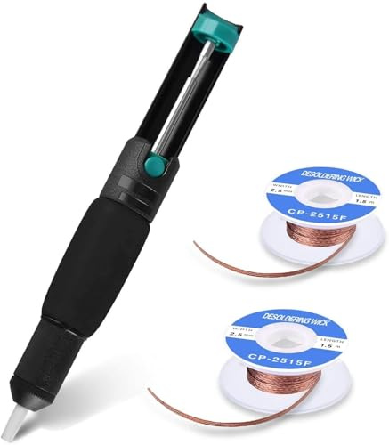 Mecha de soldadura para bomba desoldadora, herramienta de extracción de soldadura 3 en 1, kit incluido 1 bomba de succión de soldadura y 2 cables trenzados de soldadura de mecha desoldadora (2,5 mm de