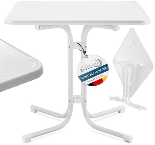 Beautissu Mesa Bistró Exterior 80x80 cm – Mesa Alta Cuadrada Plegable de Jardín, Terraza y Balcón – Mesa de Camping y Eventos Altura 70 cm – Blanca – Bistroni