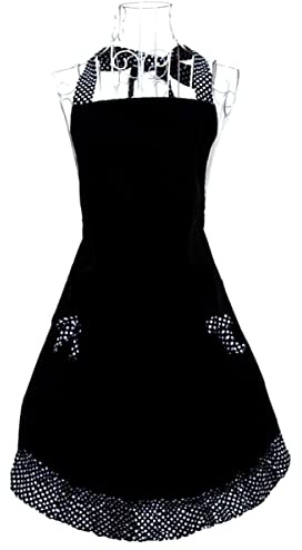Hyzrz Cute retro Aprons with Pockets for Women Girls Vintage Kitchen Cooking Apron for Mother Gift (Black)