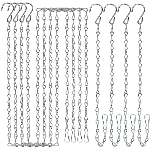 Teenitor 8 Pcs Hanging Chains with Clip & Hook for Bird Feeders Planters Lanterns and Ornaments - 4 Pieces 35 Inch & 4 Pieces 13 Inch Replacement Set of Hanging Basket Metal Chains Silver