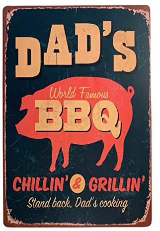 Vintage Dads World Famous BBQ Retro Metal Tin Sign/Plaque for Kitchen Outside Garden Dads Shed Patio Wall/Door (30 x 20 cm) 040 - UK Company