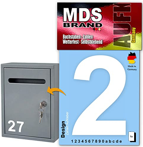 MDS Brand 10cm Design 4x Zahlen Aufkleber | Selbstklebende Klebezahlen für Briefkasten, Mülltonne, Hausnummer Aufkleber Weiss (2)