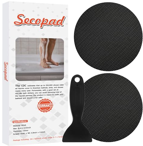 Secopad - Adesivi Antiscivolo per Vasche da Bagno e Docce, Motivo: Piedi (Nero)