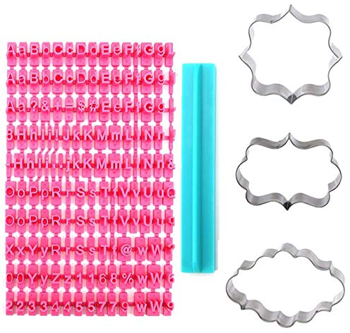 150 Stück Alphabet-Stempel und 3 Stück Fondant-Ausstechformen Buchstaben Klein- und Großbuchstaben Zahlen und Satzzeichen zum Dekorieren von Keksen, Kuchen, Fondant