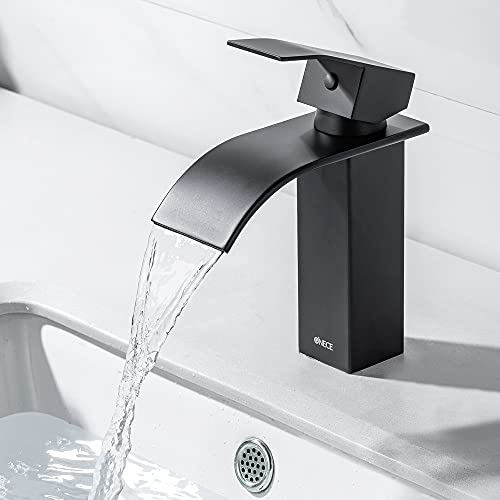 ‌ONECE Robinet Lavabo Cascade Noir, Mitigeur Salle de Bains Cascade, Cartouche Céramique, Robinet en Acier Inoxydable, Design Élégant