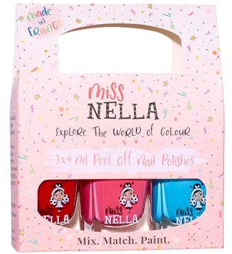 Miss Nella Girl Power Nagellack, abziehbar, geruchsfrei, auf Wasserbasis und sicher für Kinder, Rosa, Blau und Dunkelrosa, 3 Stück
