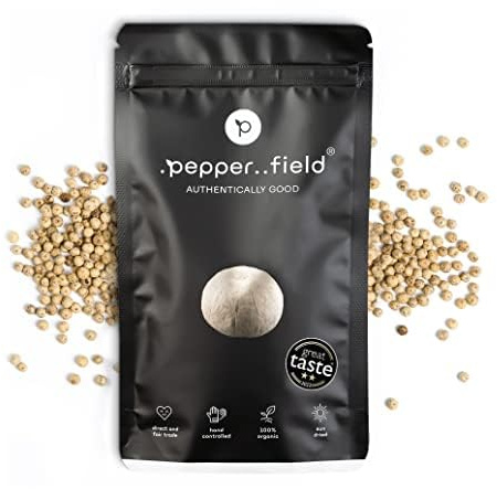 .pepper..field Poivre Blanc de Kampot 250g - Grains de Poivre Blanc - Poivre Blanc de Kampot IGP, Cambodge IGP - Poivre Blanc Entier - Poivre pour Moulin & Moulin à Poivre