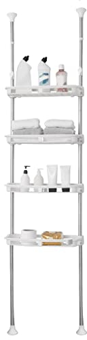 ARIIKON Teleskop Badregal mit 4 Offene Ablagekörbe, Badezimmer Regal über Toilette, Höhenverstellbares Allzweckregal aus Metall und Kunststoff, Platzsparend, Boden bis Decke, Elfenbein