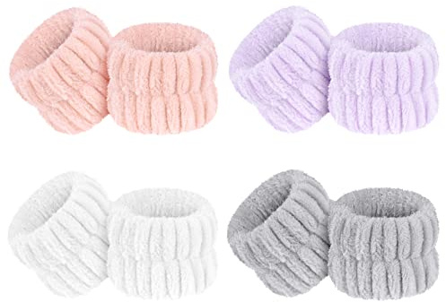 AOOWU Muñequeras Toalla, 4 Par Muñequeras de Microfibra para Lavarse Cara de Evitan Que Líquido se Derrame por Tus Brazos, Bandas de Muñeca Absorbentes de Agua Suave, Muñequera Deportiva Yoga Tenis