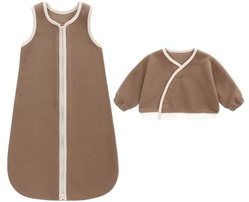 Neugeborener Babyschlafsack mit Fleece zweiteiliger geteilter Weste für Jungen und Mädchen, warmer und dicker Anti-Kick-Schlafsack für Herbst und Winter (Khaki, M)