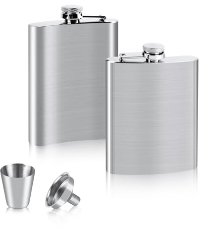 VFANDV Flachmann Edelstahl 2 Stück, 4oz/112ml Flachmann Set mit 1 Trichter und 1 Weinbecher Ttragbarer Flachman für Frauen und Männer Flachmänner Klein Auslaufsicher Hip Flask für Alkohol