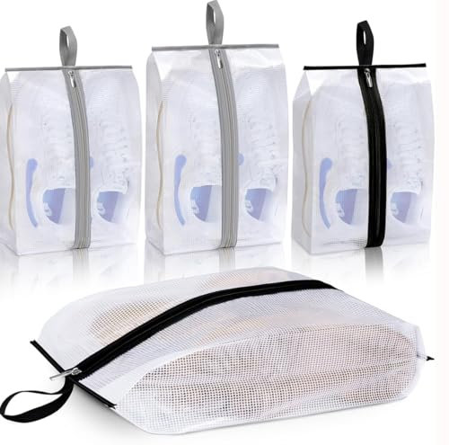 MISSLO Clear Shoe Bags for Travel 4 Pack Shoe Bags for Storage Waterproof Sneaker Travel Organizer Portable Boots Pouch with Sturdy Zipper for Men & Women, Large and XX-Large