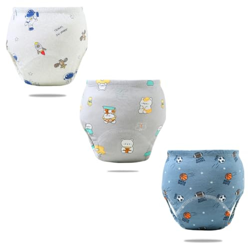 FedMois Pack de 3 Braguitas de Entrenamiento Reutilizables para Bebés, Astronauta, Oso y Baloncesto, 3-4 años
