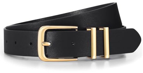 JasGood Damen Ledergürtel für Jeans Hosen Kleider Mode Goldschnalle Damengürtel Damen Leder Gürtel,Schwarz,110cm