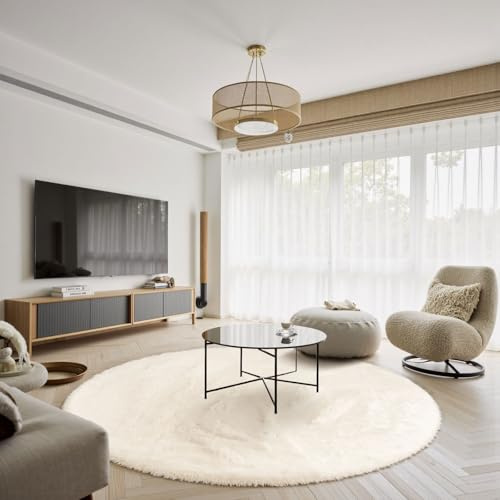 Sour Lemon Wohnzimmerteppiche, 80 x 80 cm runder Teppich für Schlafzimmer, waschbarer Rutschfester, Flauschiger Teppich, zottelige weiche Teppiche Matte für Kinder Flur Wohnzimmer