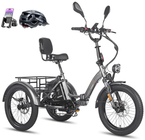 Fafrees F20 Mate Triciclo Eettrico, Fatbike Pieghevole da 20 x 3,0, Batteria da 48 V/23,45 Ah, Sella con Schienale, Triciclo Elettrico da Carico per Adulti e Anziani, Autonomia 70-120 KM (Grigio)