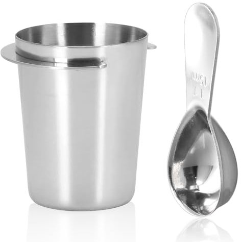 Kioiner 1 Pieza Taza Dosificadora de Café Acero Inoxidable, 1 Pieza Cuchara Medidora de 15ml, Taza Dosificadora de Café Portafilter, Adecuado para Máquinas de Cafe Expreso