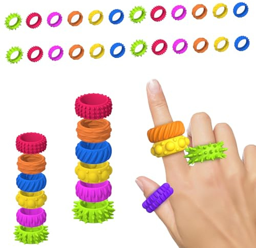 ABirdon 24 Pièces Jouets Fidget Sensoriels,Anneaux Fidget Sûrs Anti Stress Relief Toy, Jouet en Silicone pour soulager Le Stress Anneau Fidget pour Salle de Classe, école, bibliothèque
