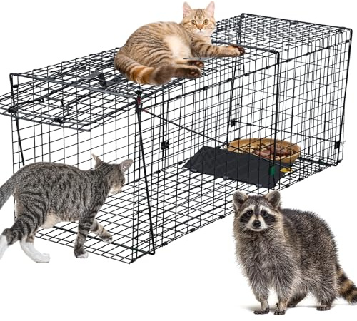PERABUSNER 37 Inch Raccoon Trap,Live Animal Trap Cage for Catch Release Raccoons, Dogs, Stray Cats and Other Small to Medium Animals. Heavy Duty,Black.