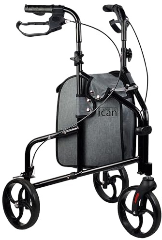 iCAN R-33 Ultra Lightweight 3-Wheel Rollator – Aluminium Compact Walker with Adjustable Handles & Ergonomic Brakes – Indoor & Outdoor Mobility Aid