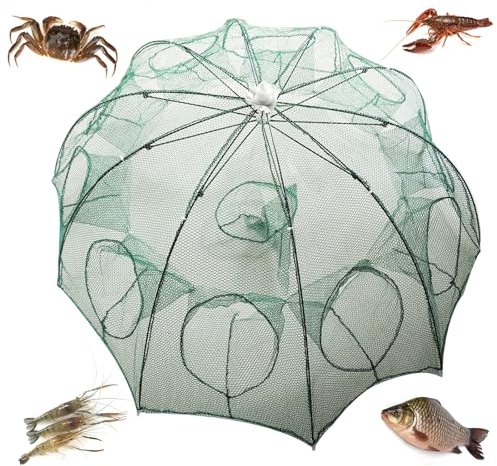 WEISGJA Collapsible Crawfish Trap 2Pcs, Foldable Lobster Crab Trap with Rope, 36.5 Portable Fishing Bait Trap Crawfish Trap Minnow Trap, 6/10 Holes Large Space Umbrella Fishing Net (10 Holes)