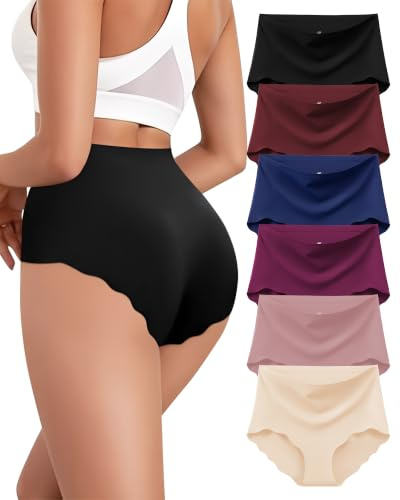 Cevapro Seamless knickers for Women High Waisted No Show Underwear Ladies Wave Edge Full Coverage Briefs Soft Stretchy Multipack Pants 6 Pack